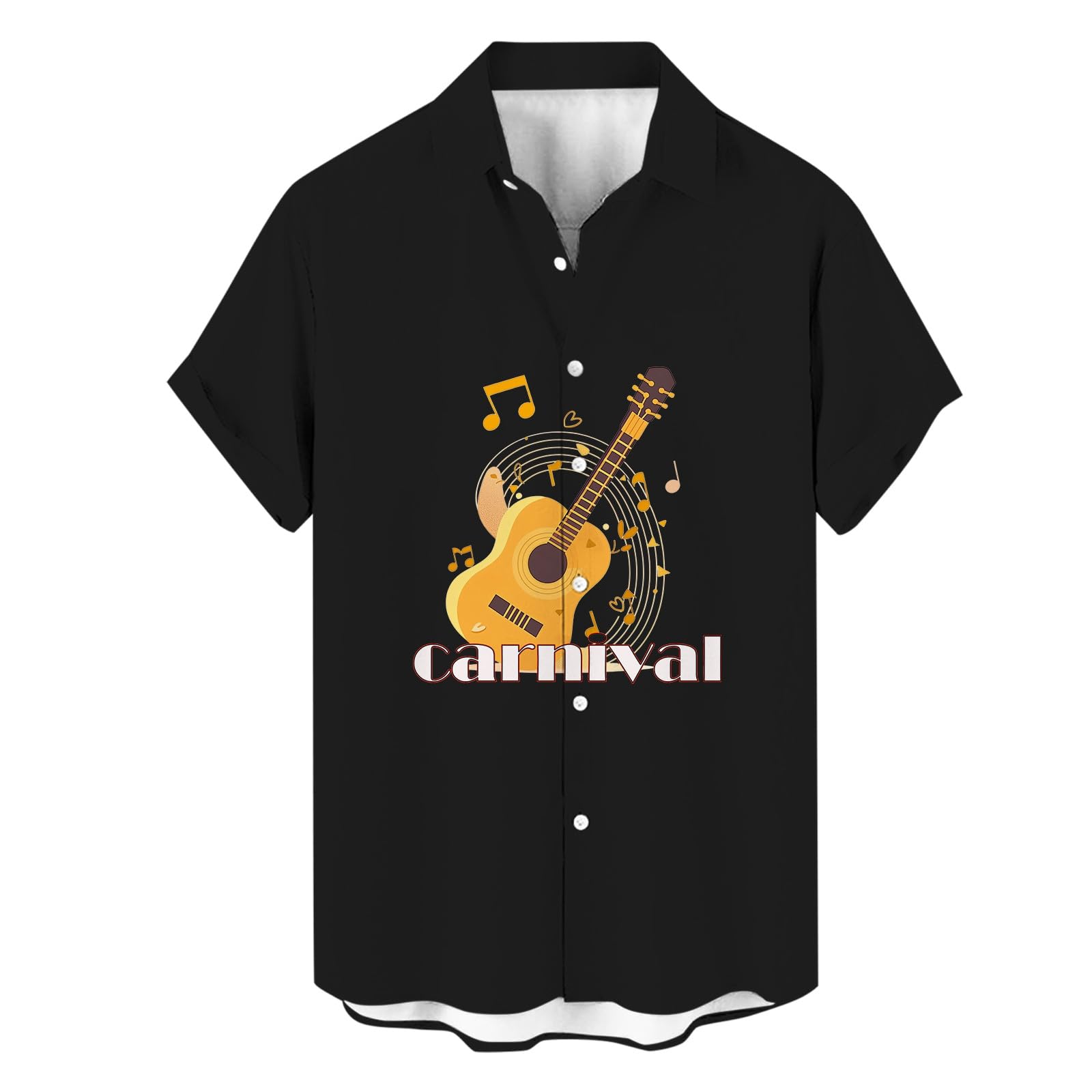 Herren Hemd Kurzarm Karneval Musik - 3D Gitarren Instrument Druck, Buntes Hawaiihemd für Fasching & Schlagerparty, Lockerer Schnitt Sommer Strandhemd Button-Down