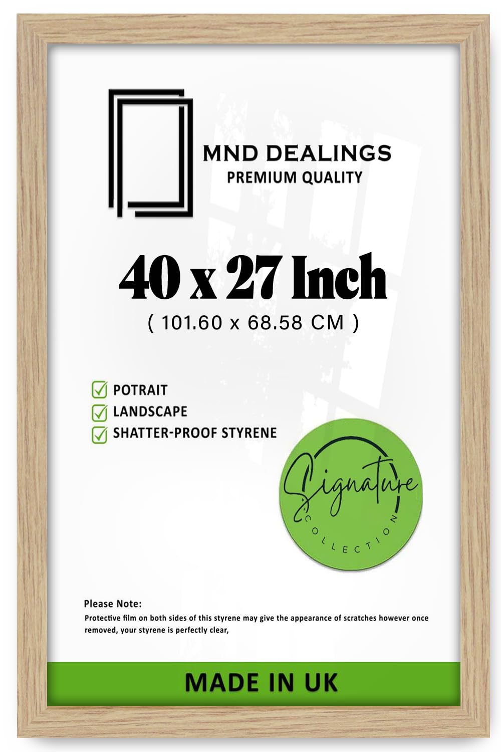 MND Dealings 40 x 27 Inch Poster Frame | Elegant Wall Frame for Photos & Art | Durable MDF & Perspex Protection | Perfect for Living Room, Office, or Study | [Oak] — image 1
