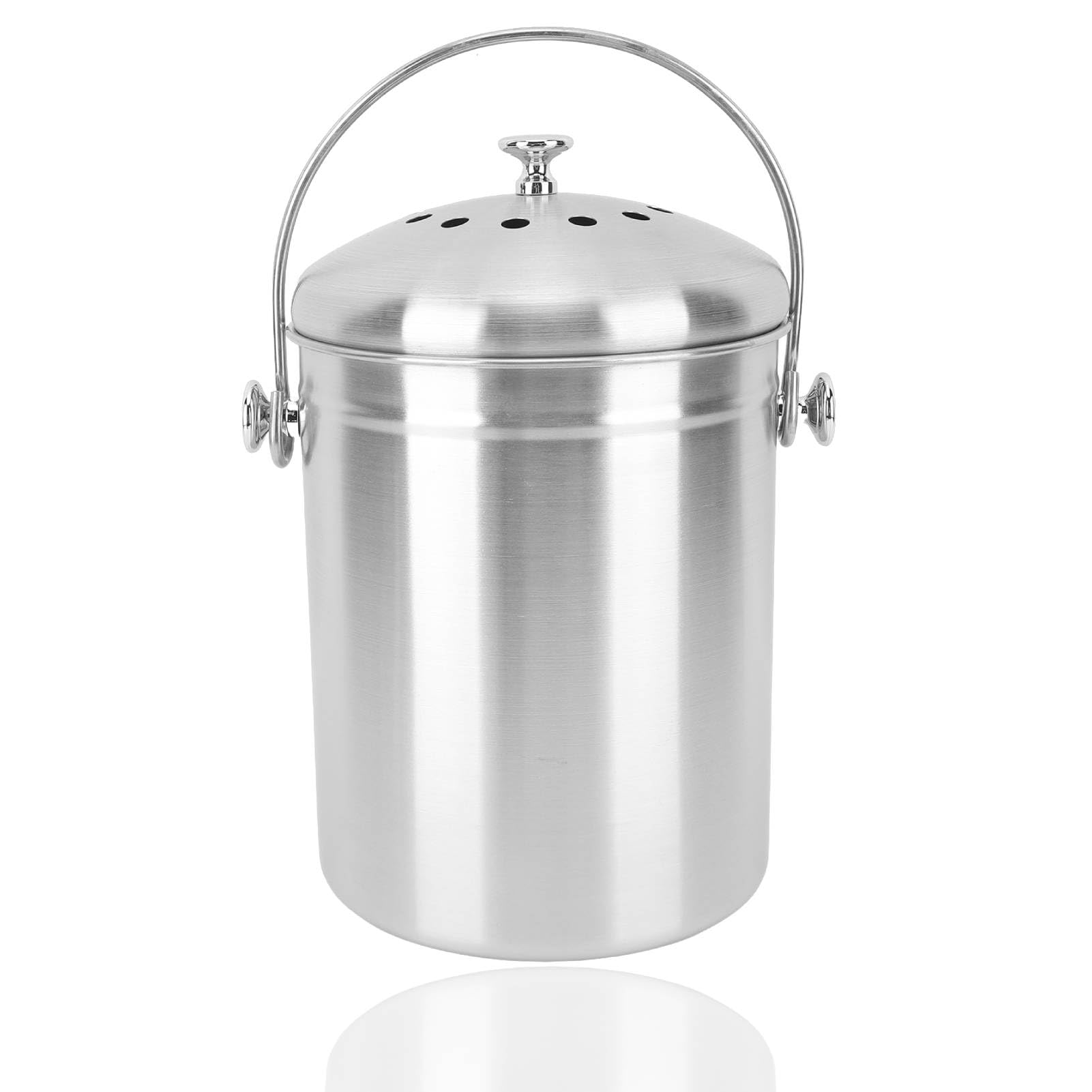 Poubelle à Compost, Composteur De Cuisine en Acier Inoxydable, Seau De Recyclage De Cuisine Rond avec Filtres Et Couvercle pour Déchets Alimentaires