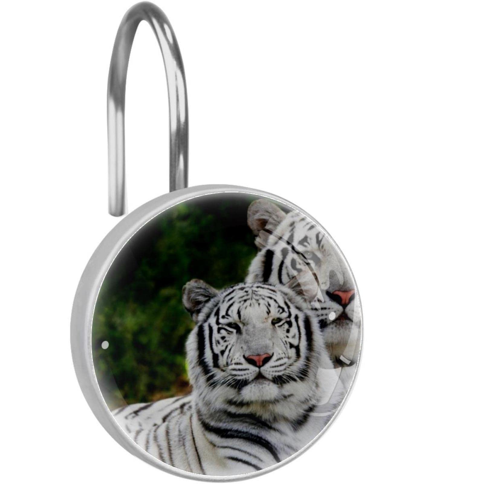 Crochets de rideau de douche tigre blanc pour créer une ambiance jungle chic dans votre salle de bain