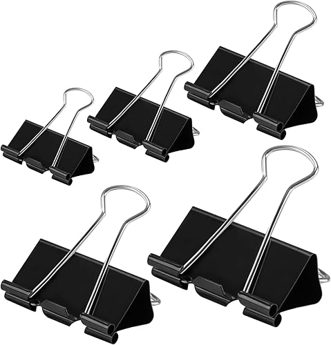 Miniatura 1 de OWLKELA 100 clips negros para carpeta, abrazaderas de papel, clips de carpeta de papel, tamaños surtidos, clips de metal negro, ideal para oficina,