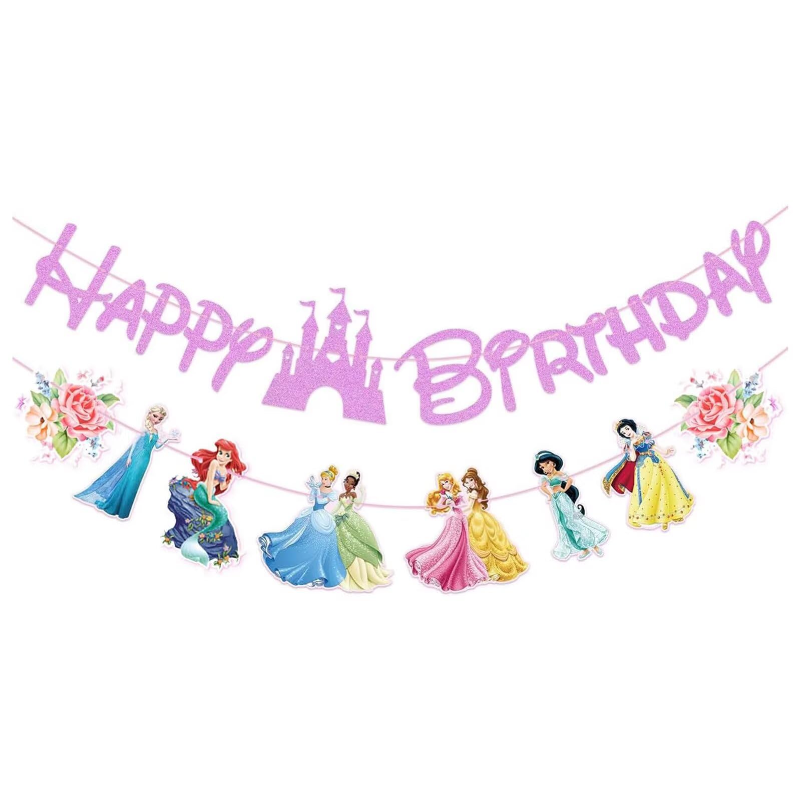 ChicRosa Pink Princess Birthday Banner, Princess Birthday Party Decoration, Girls Kids Baby Shower Decorations, 54" x 54"