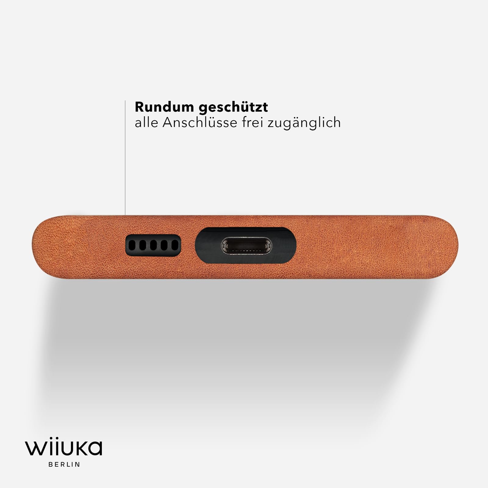 WIIUKA Hülle für Samsung Galaxy S26, Leder aus Deutschland, 360° Schutz, Lederhülle extra Dünn, Premium Handyhülle, Case, Qi, für Samsung S26, skiin More Cognac