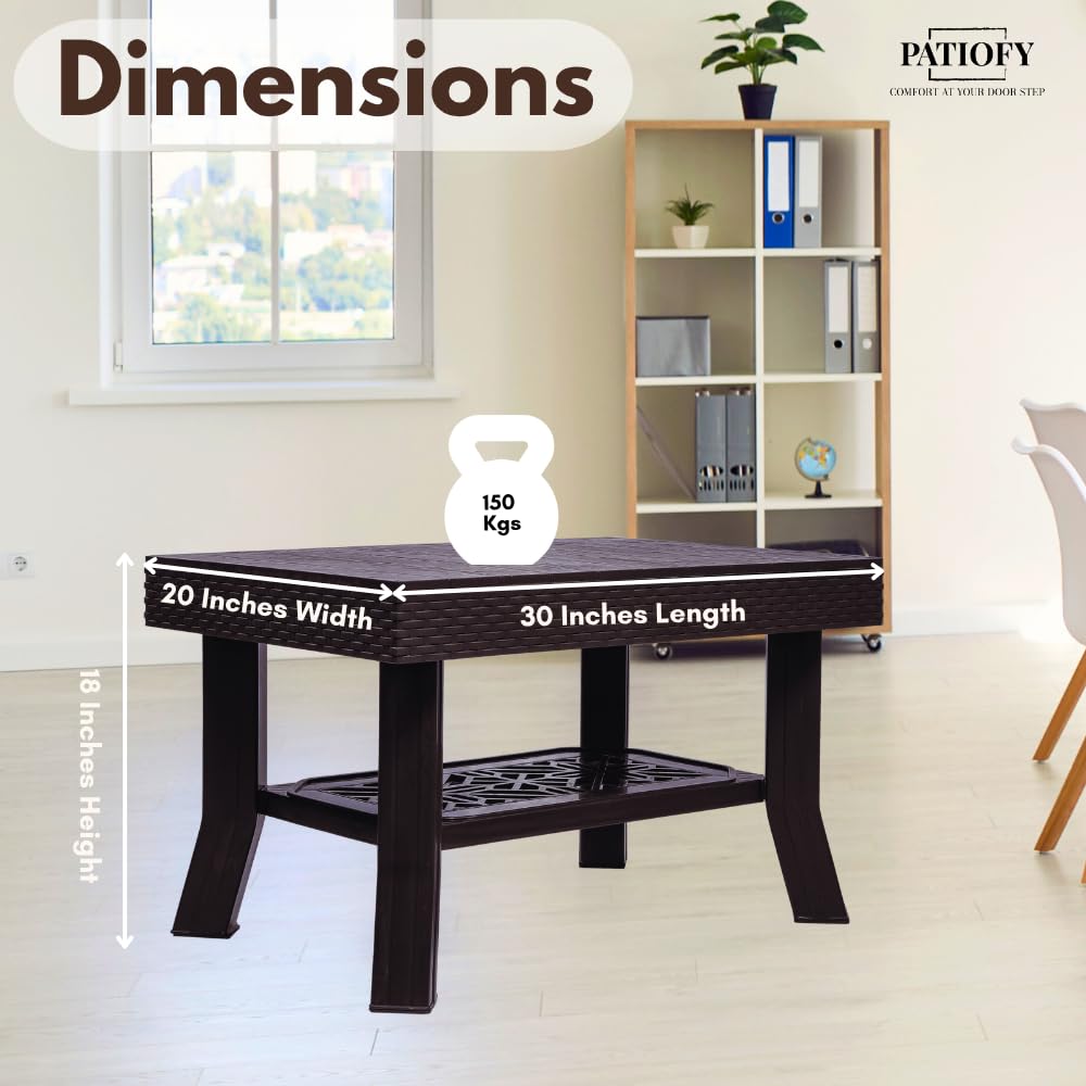 Patiofy Double Top Multipurpose Centre Table | 2 Tier Coffee Table with Storage for Living Room | Foldable & Easy to Carry Anywhere- Brown