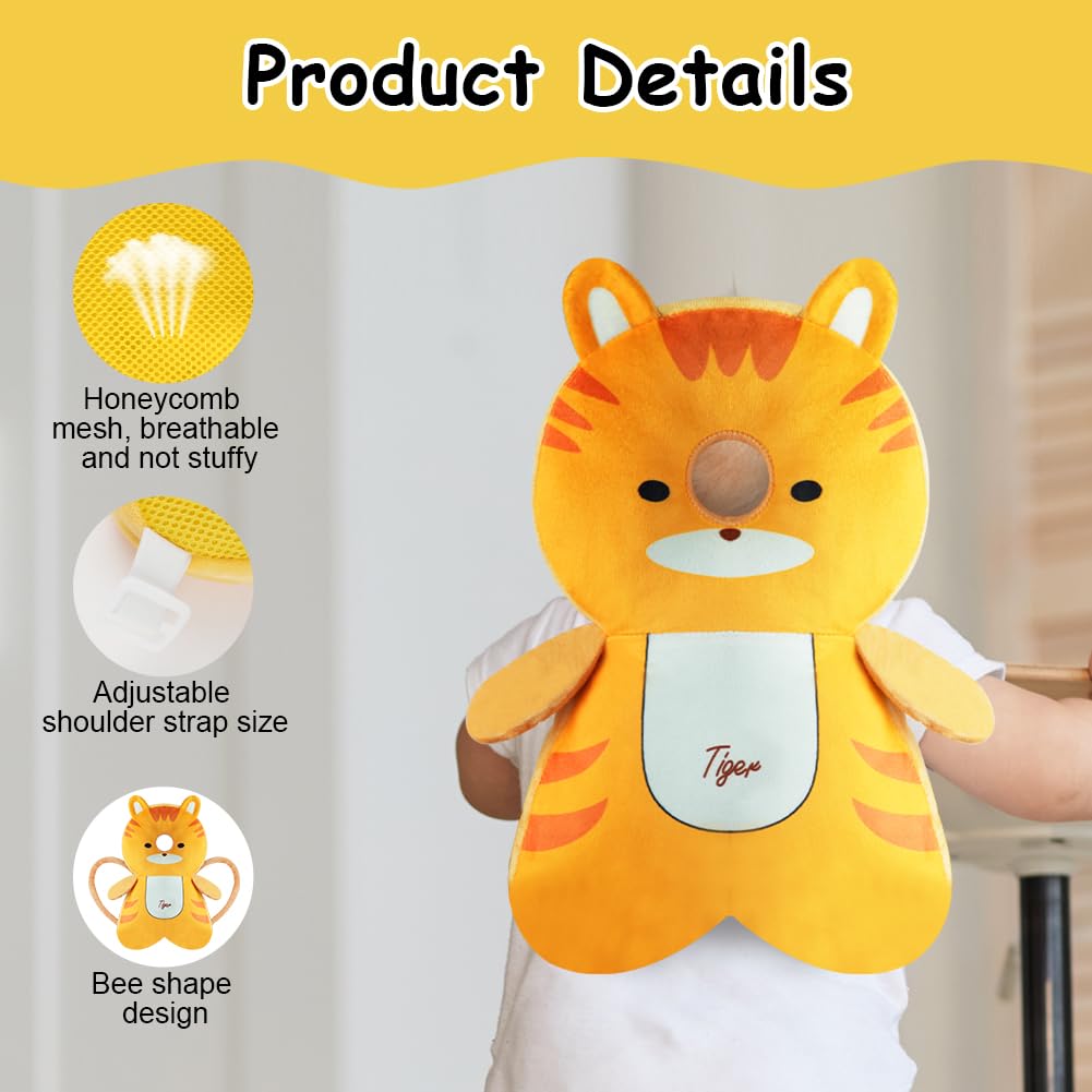 Vicloon Coussin de Protection de la Tête pour Bébé, Coussin de sac à dos Réglable pour Tout-petit avec Genouillères, Harnais de Sécurité pour Bébé de 4 à 24 mois Marche Rampante-Tigre orange