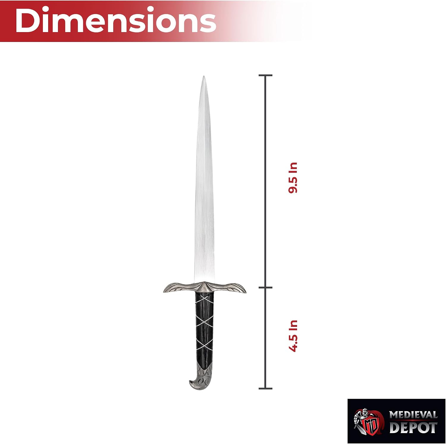 MedievalDepot Shadow Wing Midnight Avenger Dagger – Overall 16” - Black Metal Fantasy Blade with Ornate Guard, Textured Handle, and Display Sheath