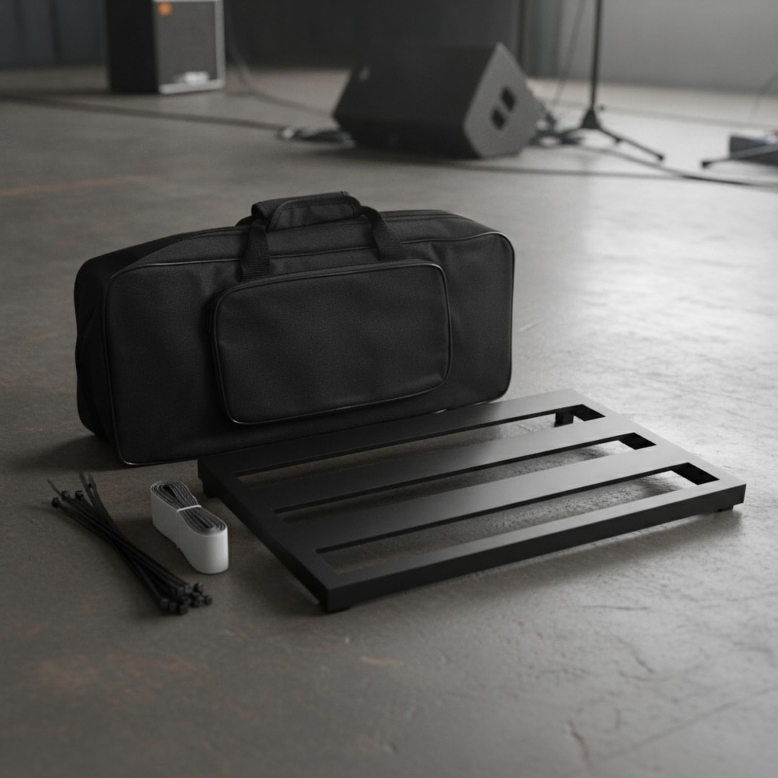 EffektgerätePaneel mit Kabelbindern, Schwarz, Mittel 500 191 30mm | Leichte Aluminiumlegierung, Gitarren-Effektpedalboard mit Tasche, kompakt, Zubehör, für Proberaum, Gitarristen