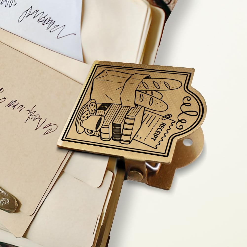 ANATTASOUL Brass Travel Notebook Journal Clip Bread and Book Book Binder Clips Metal Vintage, 1.8"x1.6" Decorative Heavy Duty Gold Page Holder Clamps for Book, Paper, Bookmark, Accessories, Gifts โ image 1