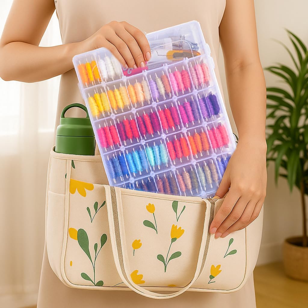 Peirich Embroidery Kits, Embroidery Storage Organizer Bag with Embroidery Floss Embroidery Hoop Aida Cloth, Cross Stitch Kits for Beginner, Adults