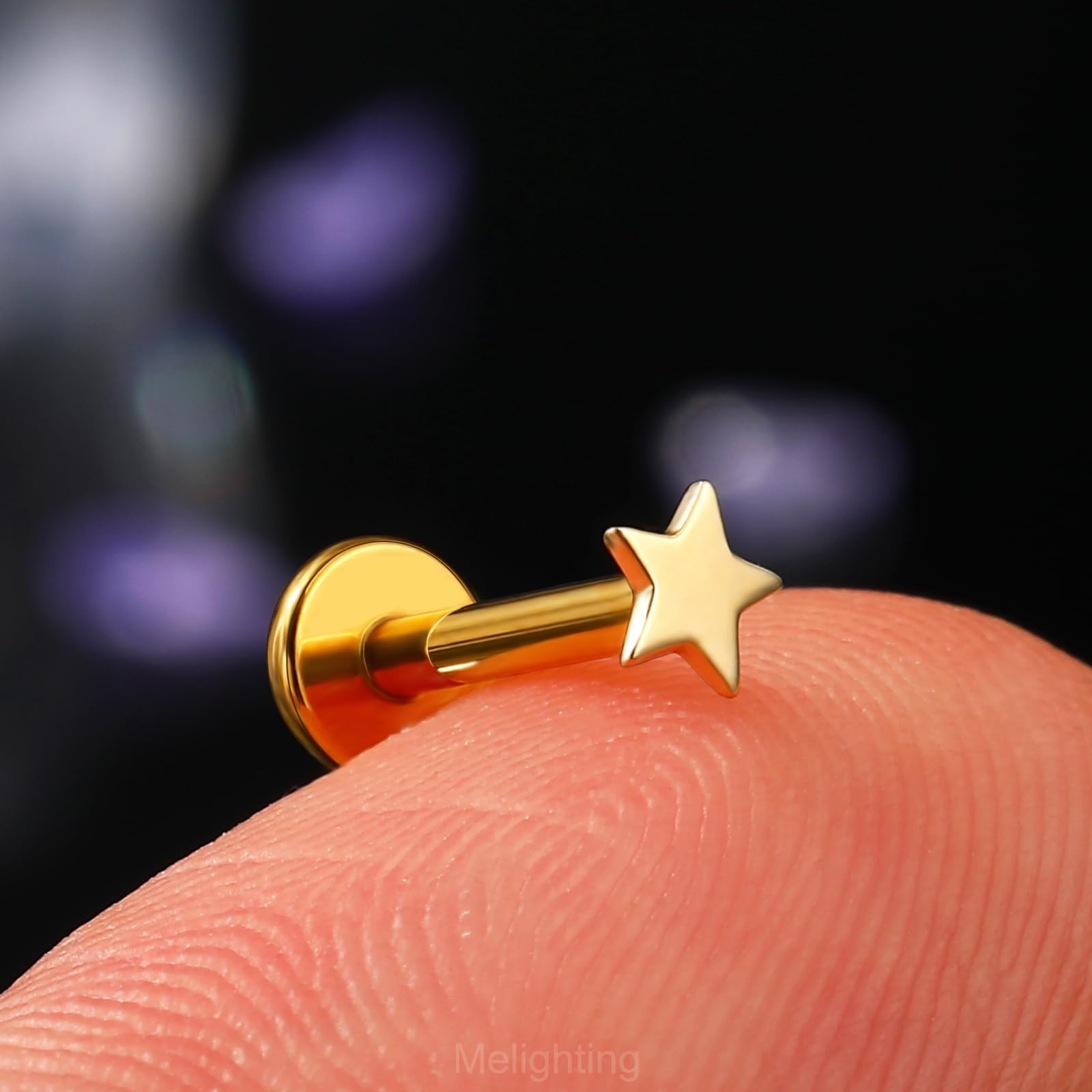 Melighting Pendientes de oro amarillo de 14 quilates con parte trasera plana, aretes de titanio sin rosca, aretes de cartílago de 16 G, aretes de tragus, corazón y caracola, joyería