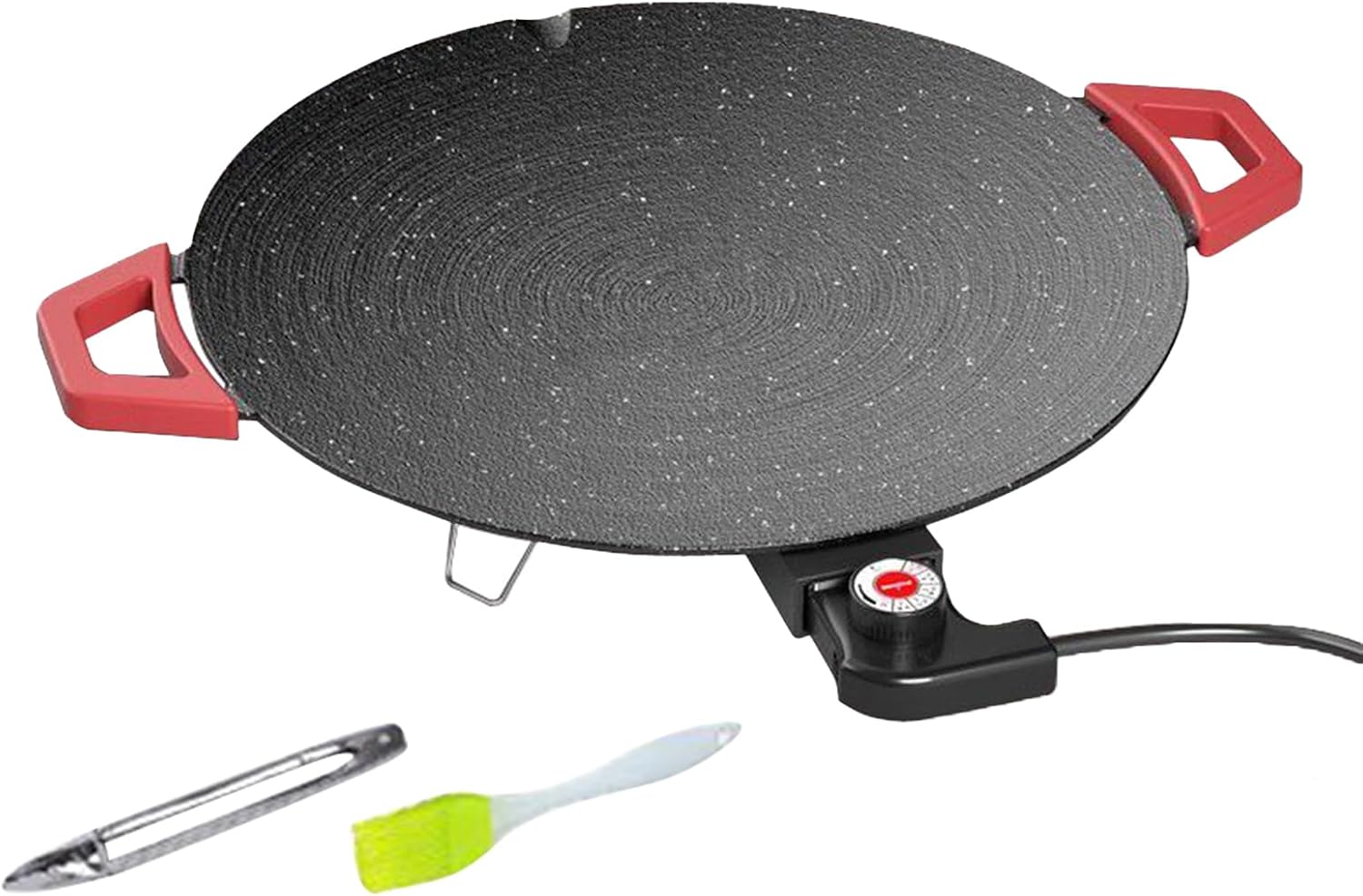 Electric Griddle Indoor, Nonstick Fast Heating Skillet, Round Electric BBQ Grill with Oil Brush and BBQ Tongs for Cooking Barbecue Breakfast Steak Pancake Home Kitchen Family Meals Easy Cleanup