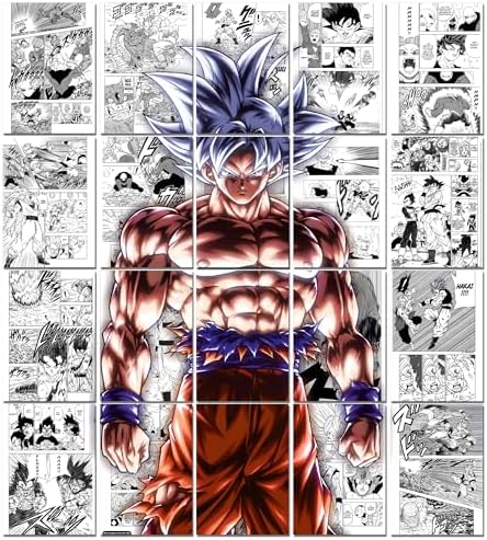 Moment Prints Goku Manga Collage Poster Set - Set of 20, 210 mm x 297 mm, W/Self-Adhesive, Premium-Quality Posters, 300 GSM Paper, Posters For Anime Fans (Goku Manga 1) - Glue Dots Included, Cardstock