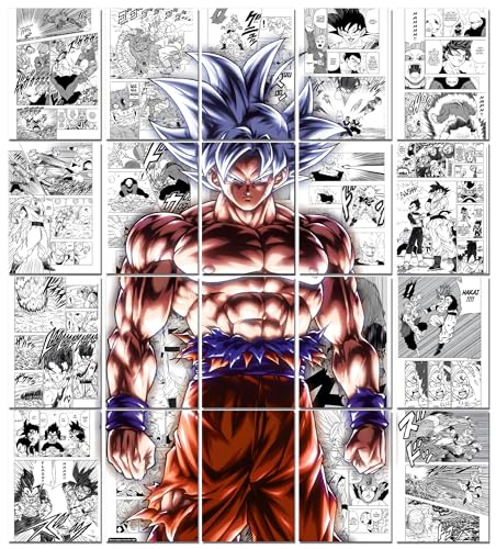 Image of Moment Prints Goku Manga Collage Poster Set - Set of 20, 210 mm x 297 mm, W /Self-Adhesive, Premium-Quality Posters, 300 GSM Paper, Posters For Anime Fans (Goku Manga 1) - Glue Dots Included, Cardstock
