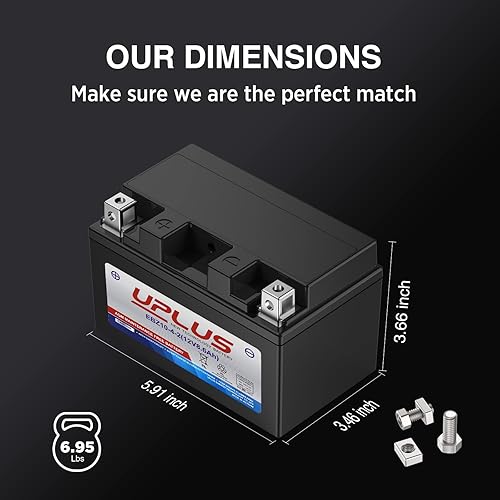 Miniatura 4 de UPLUS - Batería EBZ10-4-2 AGM sellada para deportes motorizados, no requiere mantenimiento, para cuatrimoto, scooter, motonieve, UTV y motocicleta