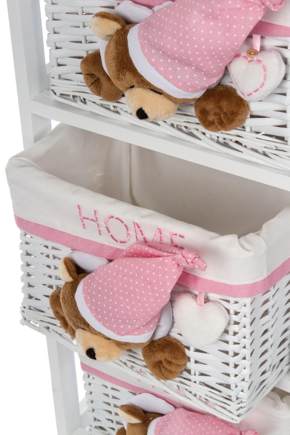 Kommode Sleepy Bear, Weiß/Pink, mit 3 Körben, Schubladenorganizer für Kleidung, Mehrfarbig, einzigartig