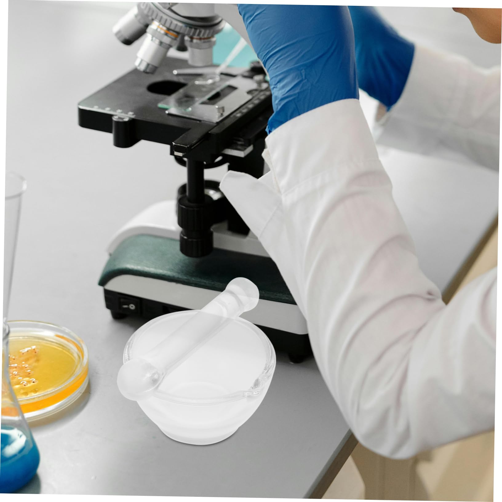 iplusmile 5juegos Mortero y Pilón De Vidrio Para Laboratorio Base Estable Para Experimentos Químicos y Cocina Fácil De Limpiar Material Resistente