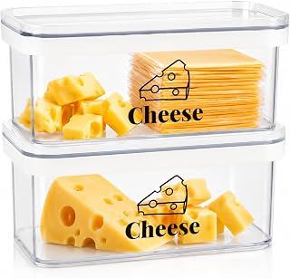 Cheese Container for Refrigerator 2 Pack,Shredded Cheese Storage Container With Lid,Bpa-Free Deli Meat Storage Containers,Cream Cheeses,Fridge Organizers and Storage for Slice Cheeses Holder