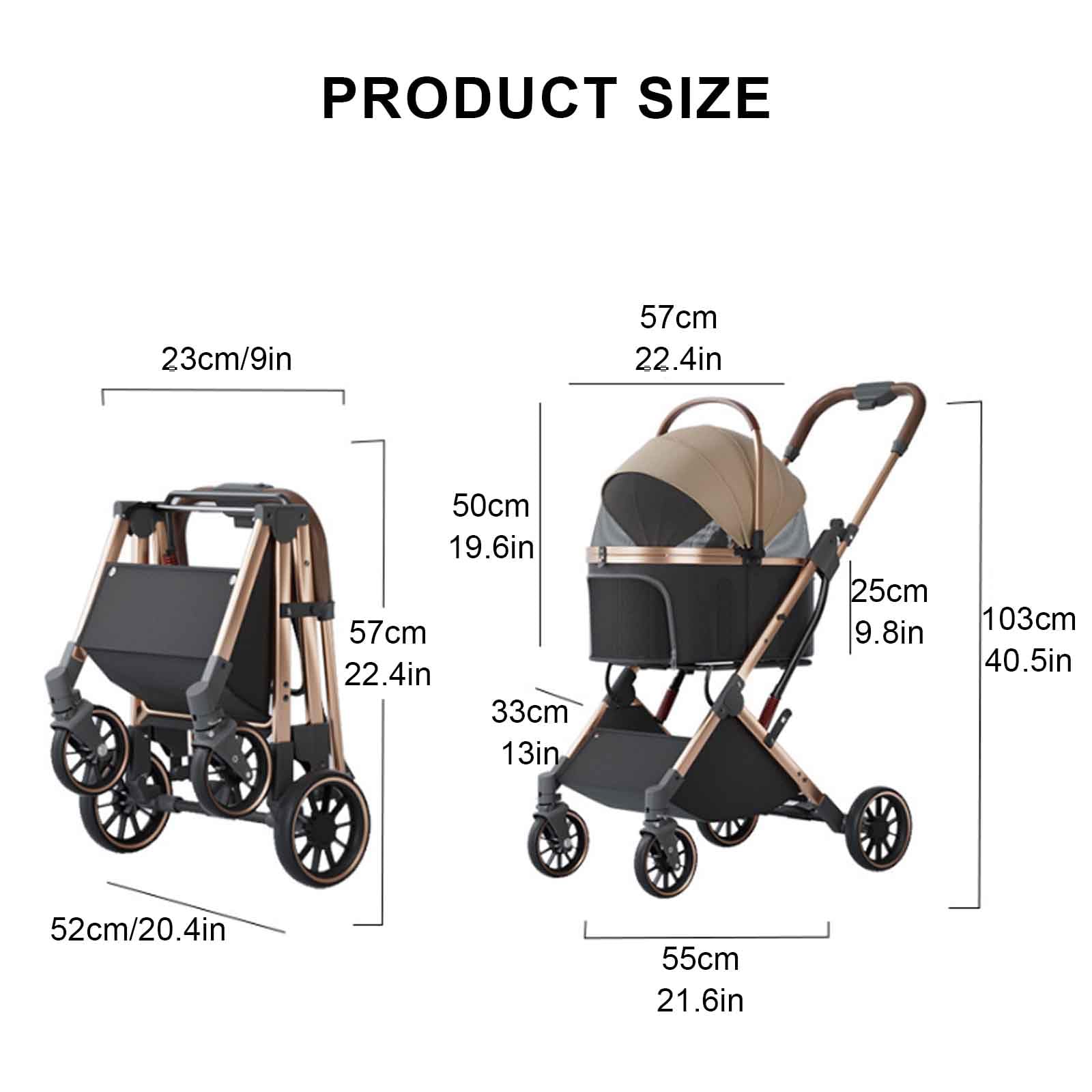 Carrito para Perros Plegable, 3 En 1 Cochecito para Perros, Carro Perro con Cesta De Almacenamiento, Correas De Seguridad, para Perros Pequeños