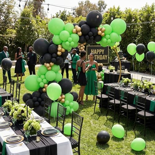 Image of RUBFAC Lime Green Balloons 65pcs, 12 Inch Light Fruit Neon Green Party Balloon with Ribbons for Birthday, Dinosaur Jungle Party Decorations