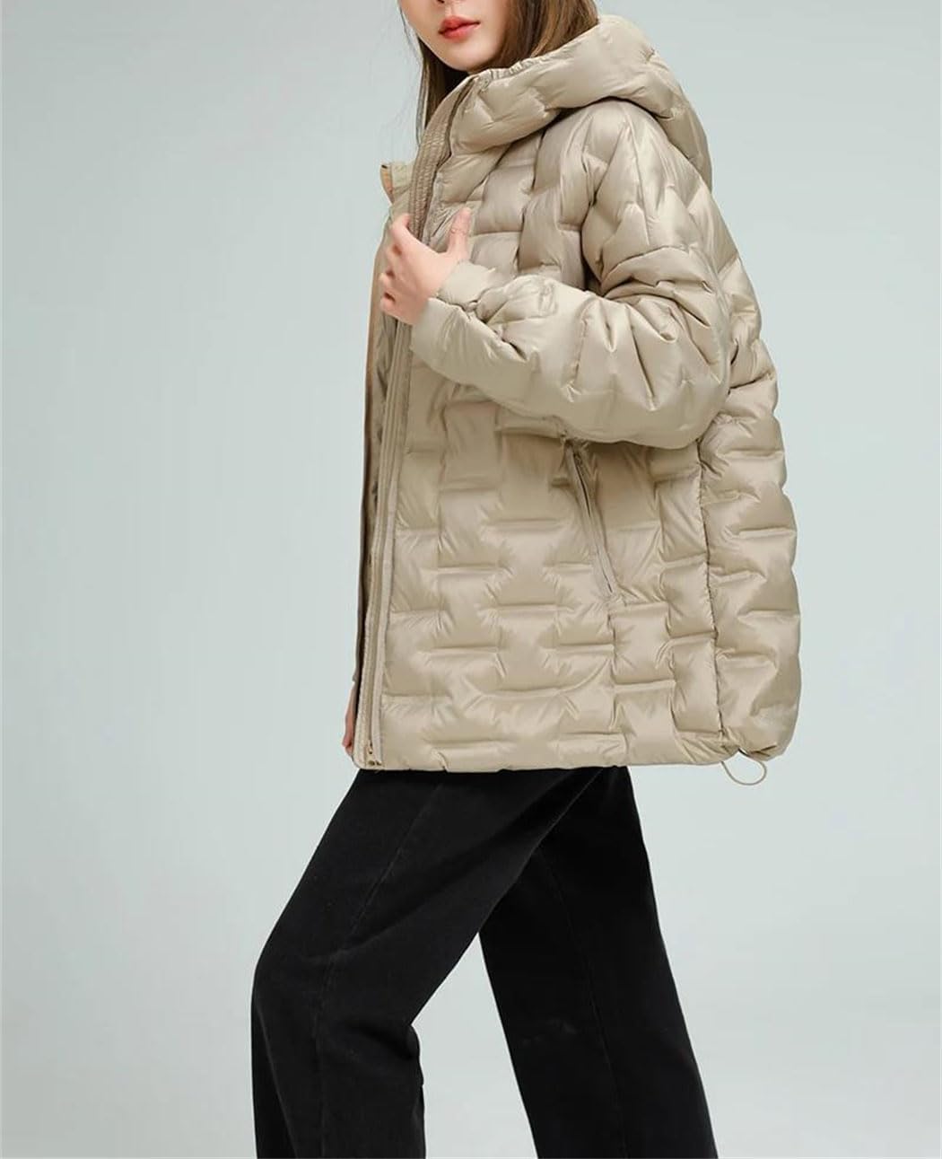 Women’s Duck Down Jacket Hooded Loose Fit Warm Casual Light Winter Outwear