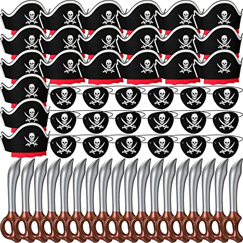 54 Pieces Pirate Party Set Pirate Hat Set Pirate Theme Party Supplies Halloween Costume Party Includes 18 Pirate Hats 18 Pirate Eye Patches 18 Inflatable Swords For Cosplay Fancy Dress Stage Props #TOP20