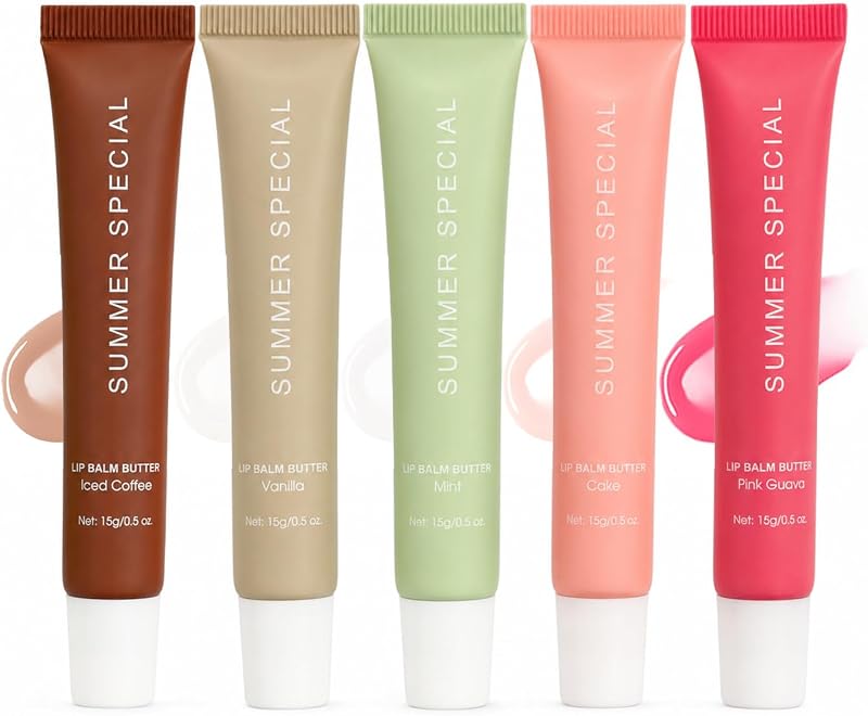 5PCS Summer Special Lip Balm Butter Set - Natural Shea Butter & Avocado Oil, Hydrating Non-Sticky&Lightweight, Soothes & Softens Dry Lips, Lip Care Gift Set