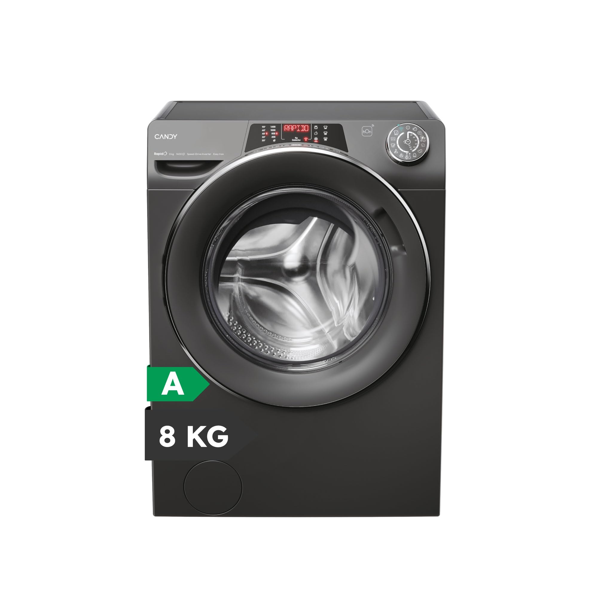 Candy RapidO RO1484DWMCRT/1-S Washing Machine 8 kg, 1400 RPM,Smart Text Display, Smart Touch Panel, Wi-Fi, Snap & Wash, 16 Cycles, 9 Fast,Motor Inverter,Steam Function,Delayed Start 24H, 76 Energy Label