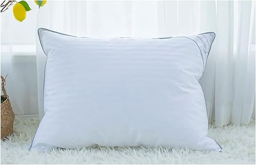 Oeillet d'ne Standard Goose Feather Down Pillow - Soft Cotton Cover Bed Pillow for Sleeping - White, Standard Size (20"x26")