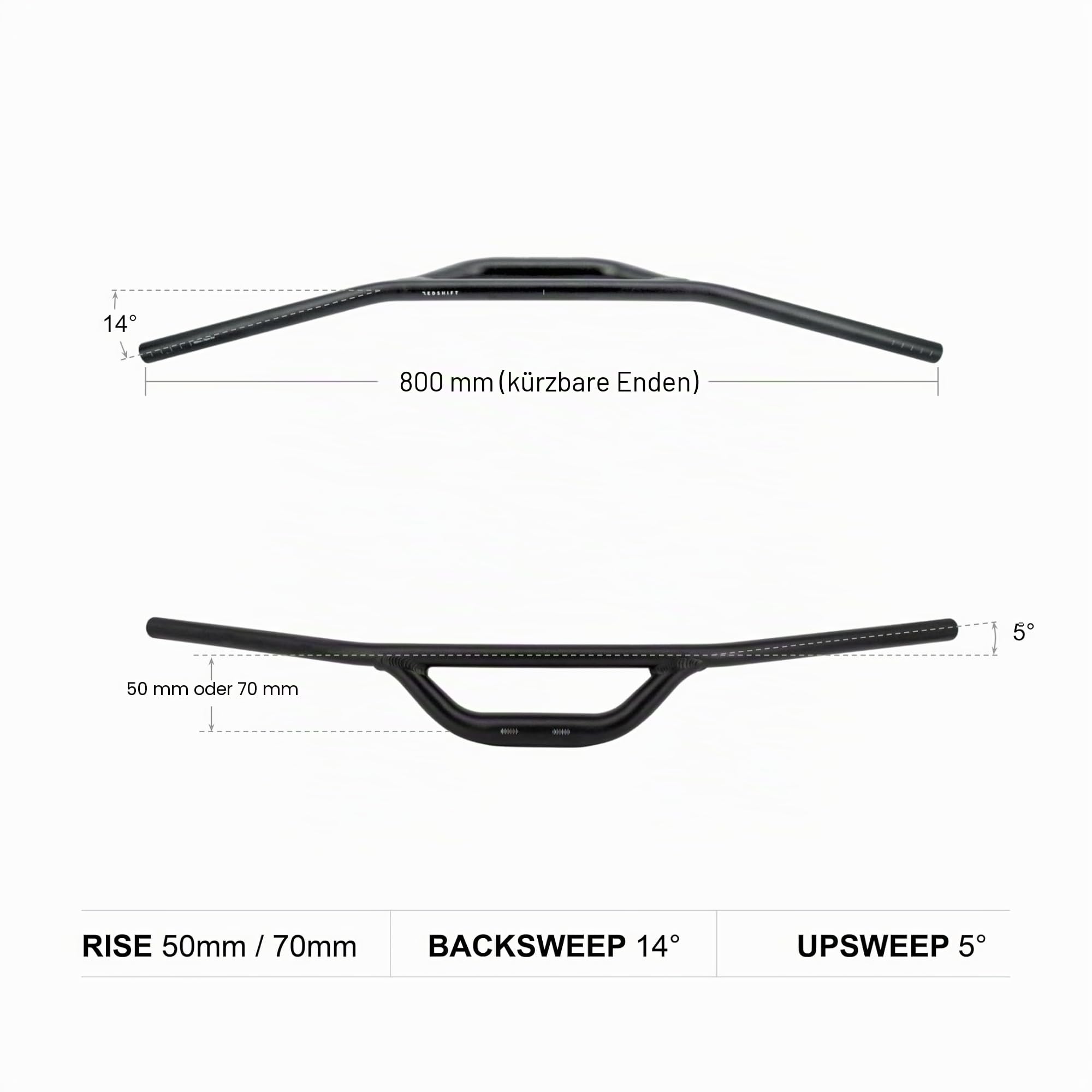REDSHIFT Top Shelf Flat Handlebar, 70mm Rise, 800mm Width | Ergonomic riser drop bar design;Improves upright riding posture;Perfect for long-distance touring