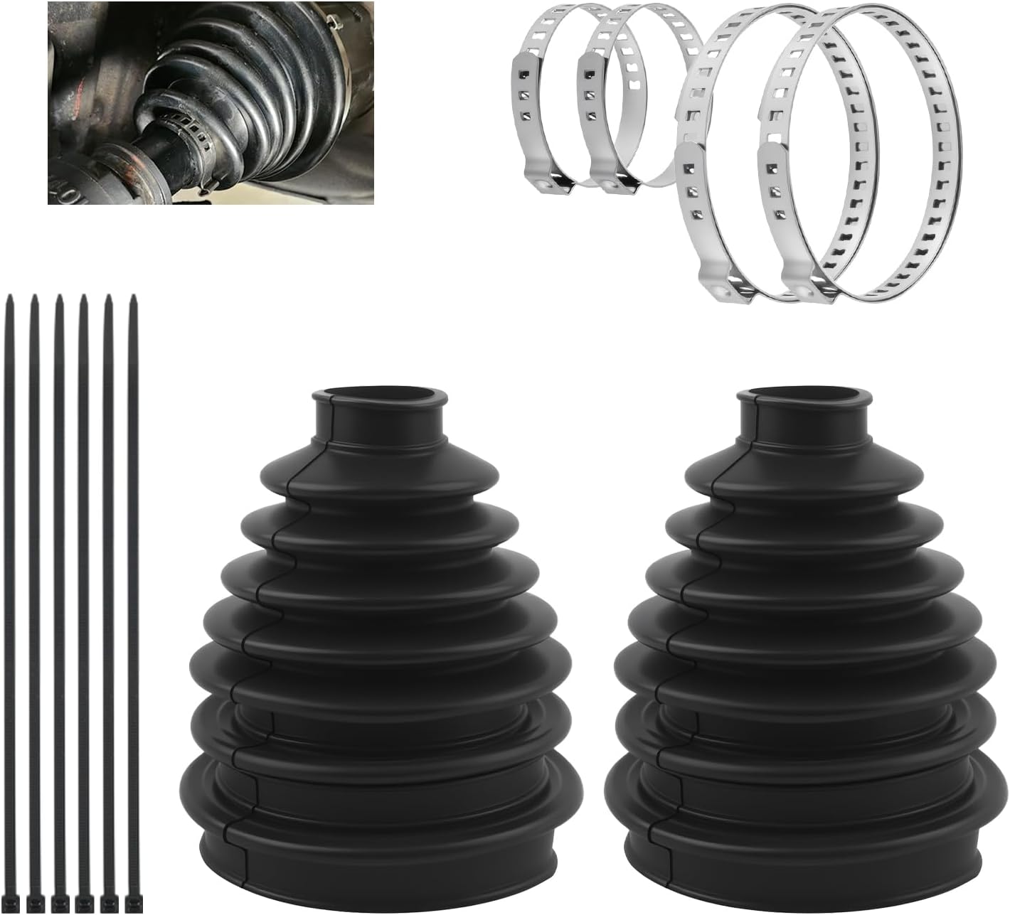 2PCS Upgrade Larger CV Boot Repair Kit,Rubber Anti-Dust CVs Axle Boots Repair Kit with CVs Boot Clamp & Cable Ties,Universal Tie Rod Boots for Most Cars Trucks SUVs