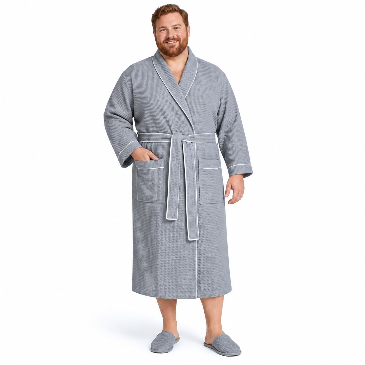 Lotus Linen Men's Waffle Robe, Custom Personalized Bathrobe for Men