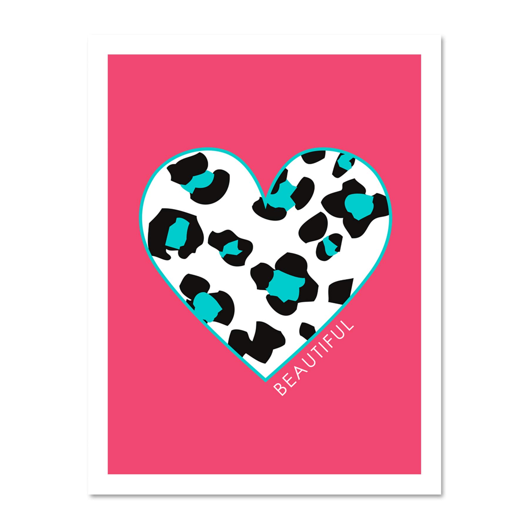 Wee Blue Coo Pink Teal Leopard Beautiful Large Framed Art Print Wall Poster 18x24 inch