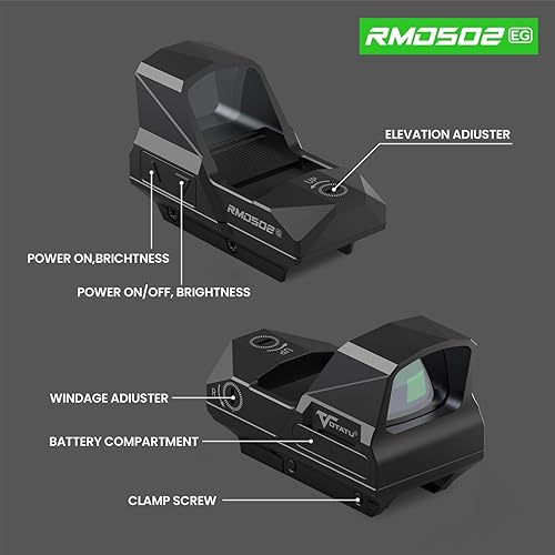 Miniatura 4 de VOTATU RMD502-EG - Mira de punto verde para rifle Shake Awake Reflex Sight 2 MOA Dot 62 MOA Circle 0.039x1.181 in Picatinny óptico alcance