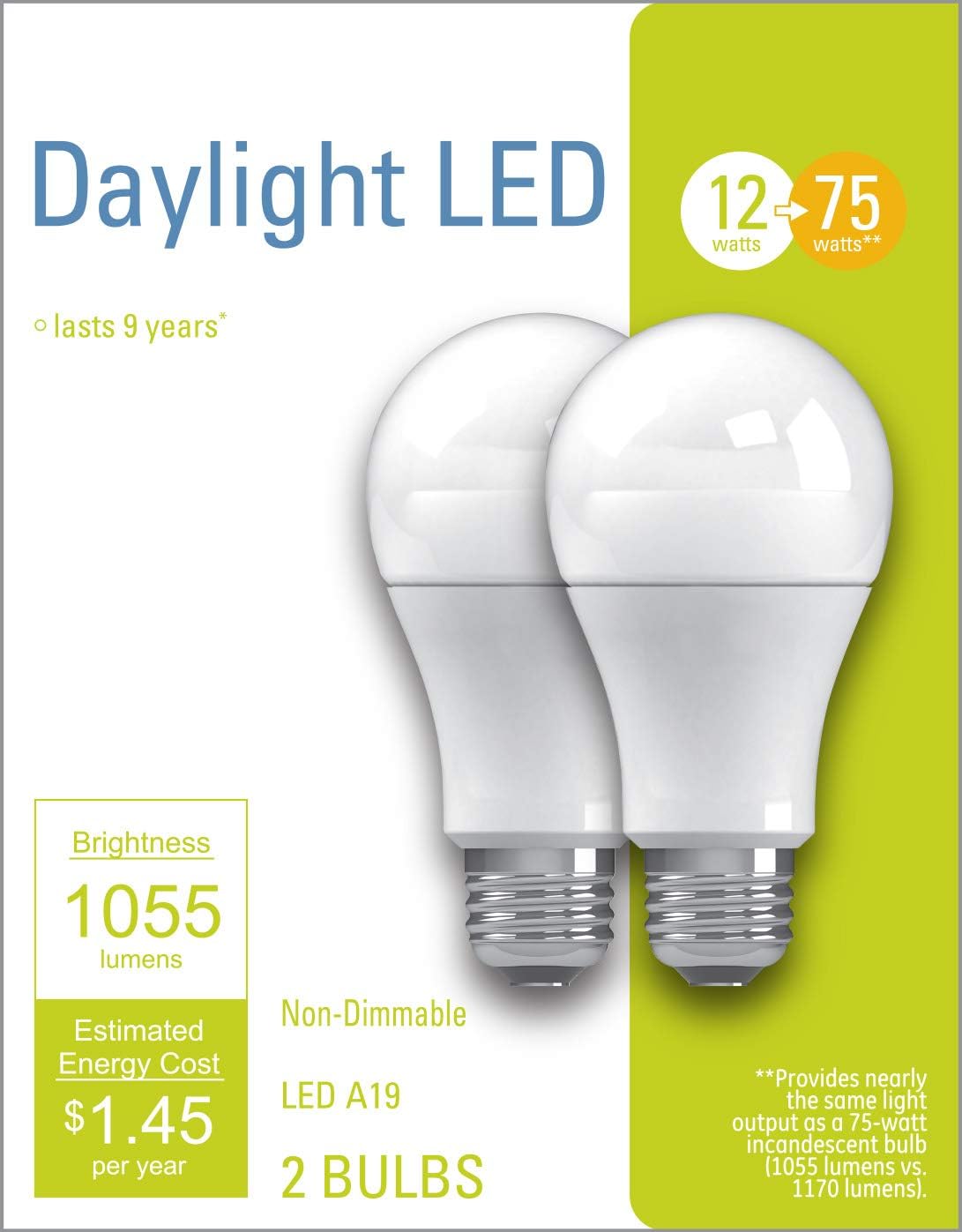 GE LED Light Bulbs, A19 General Purpose (75 Watt Replacement LED Light Bulbs), 1055 Lumen, Medium Base Light Bulbs, Daylight, 2-Pack LED Bulbs