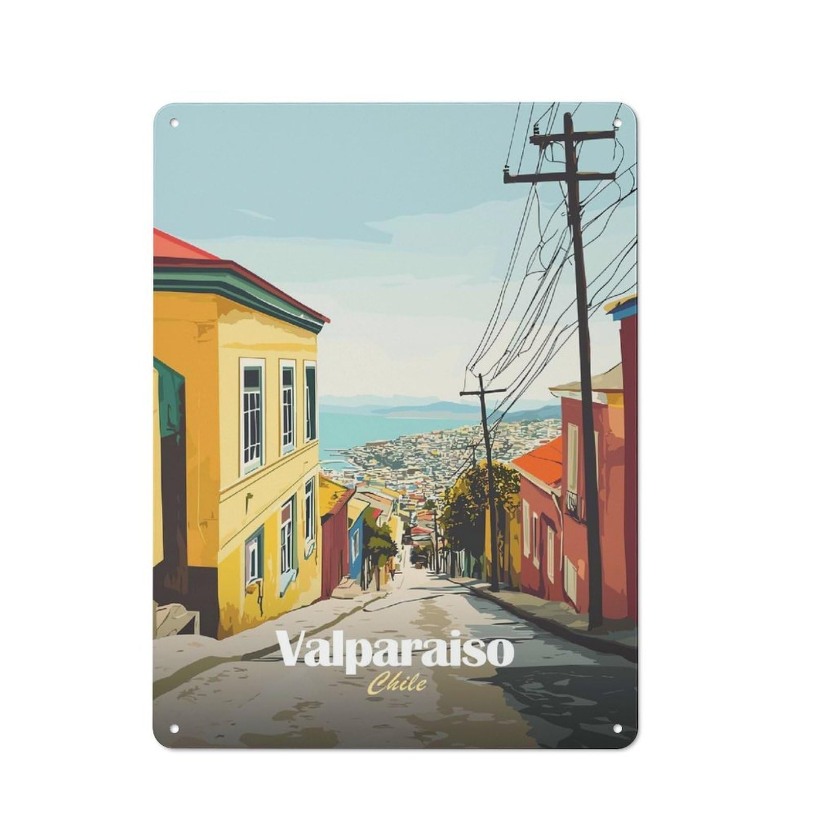 Junmoney Style-24 Metal Gift Sign With Valparaiso, Chile Street View Design 40X30cm, Character Room Wall Plaque For Flat, Dorm Room, Lounge Or Cafe
