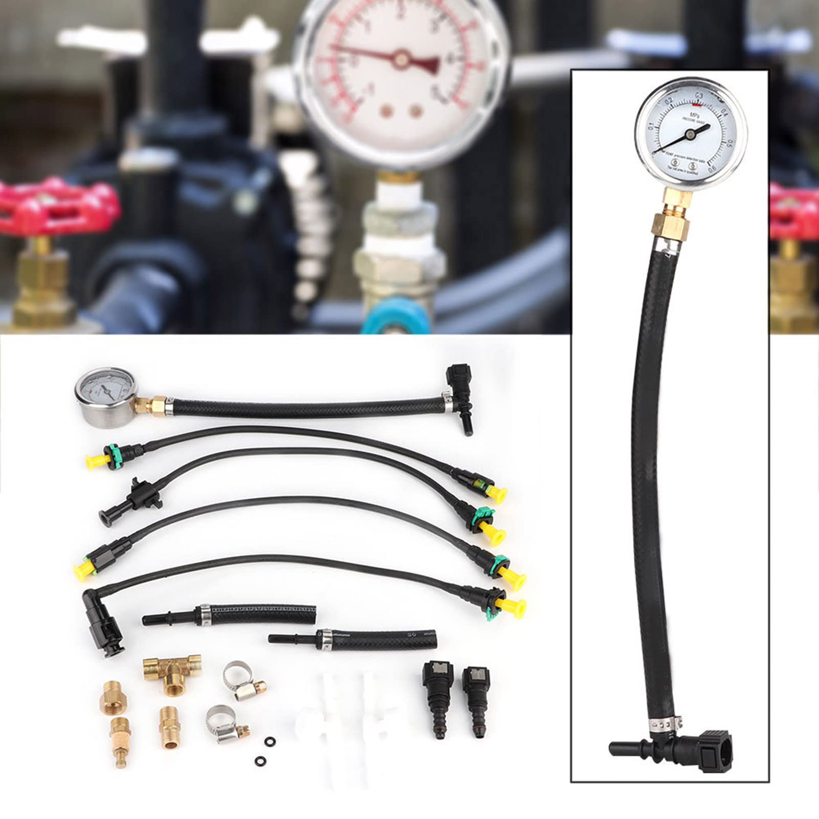 SIXRUN Kit de Medidor de Presión de Probador de Presión Universal del de con Adaptadores de Caja de ABS Manguera para Diagnóstico de Motor de Camión de Automóvil