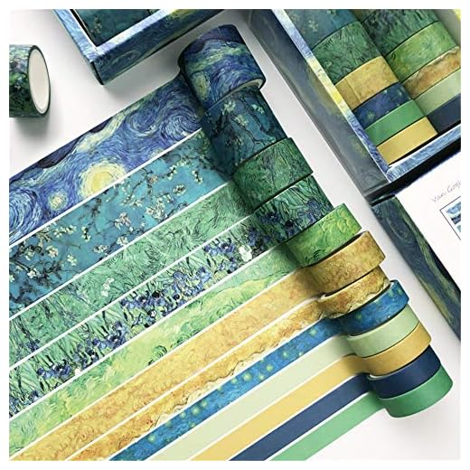 Nicole Knupfer 12 rullar Washi Tape set, dekorativt tejp, gör-det-själv-papperstapet, kollektion för hobbyutövare, förskönande journaler, kort och scrapbooking (Van Gogh)