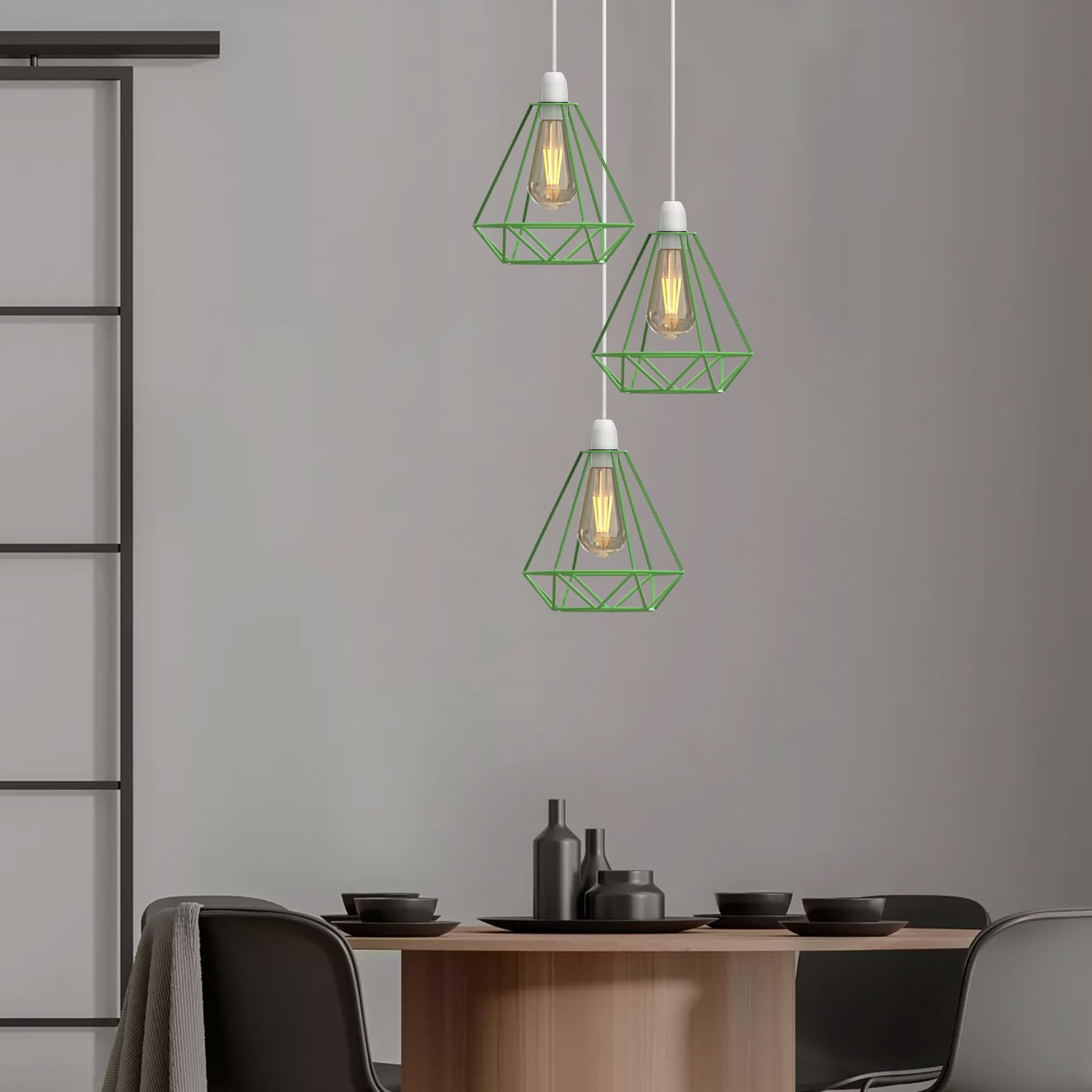 Moderne schwarze geometrische Decken Pendelleuchtenschirme, Drahtkäfig Lampenschirme - Bild 23 von 48