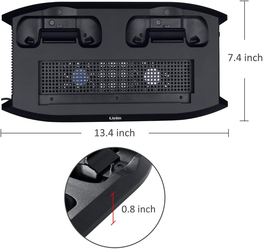 Lictin Xbox One S Vertical Stand Cooling Fan with Dual Charging Station for 2 Xbox One S Controllers + 8 Silicone Thumbs for Xbox One S Controller Black