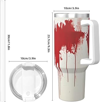 Blood Splatter Horror 40oz Insulated Tumbler with Handle and Straw Lid Insulated Travel Mug, Coffee Cup, Reusable Water Bottle, Ideal for Car, Work, Gift