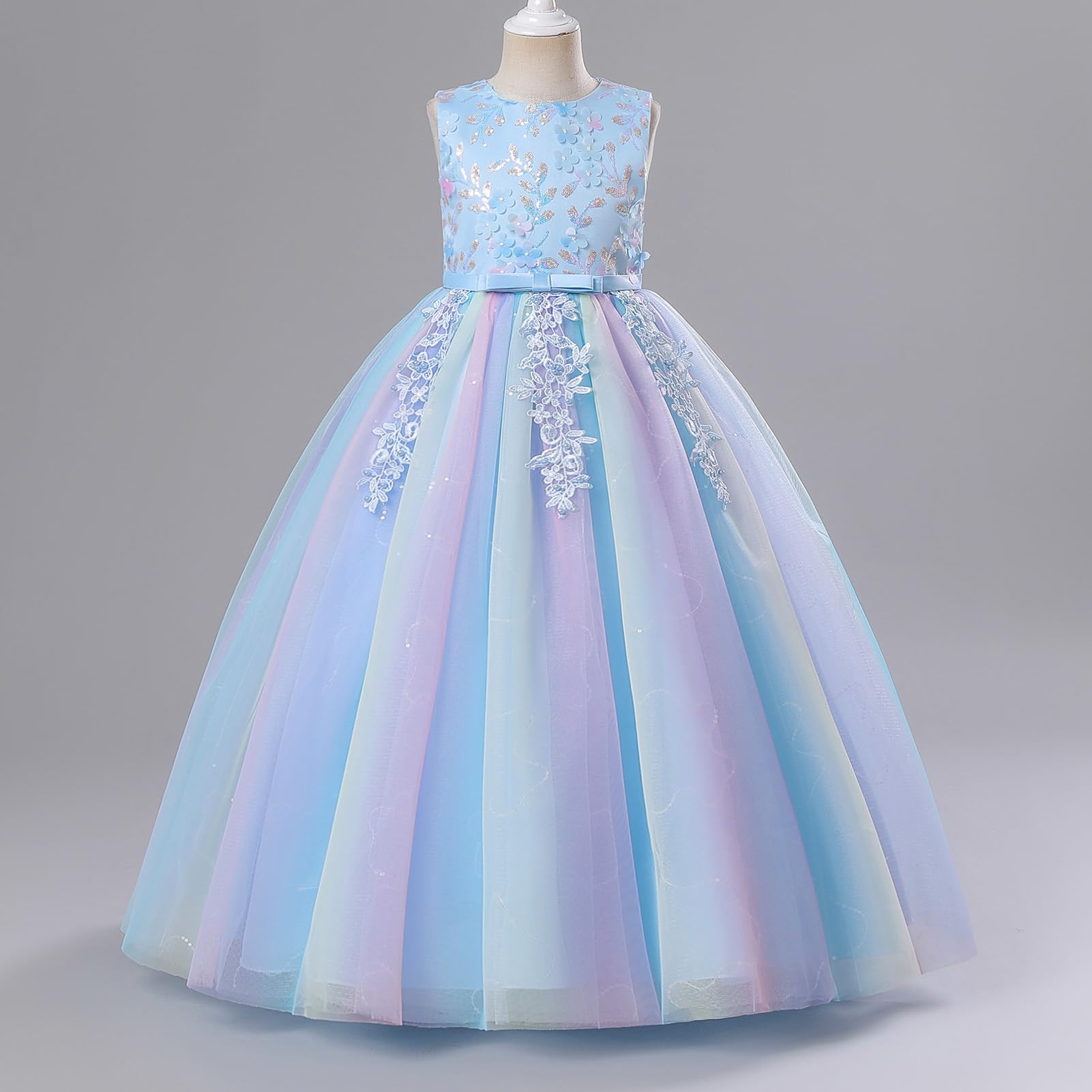 IBAKOM - Vestido de princesa para niñas, con lentejuelas brillantes sin mangas, 3D, flor con volantes de tul tutú, vestido de niña de flores, fiesta de boda, cumpleaños
