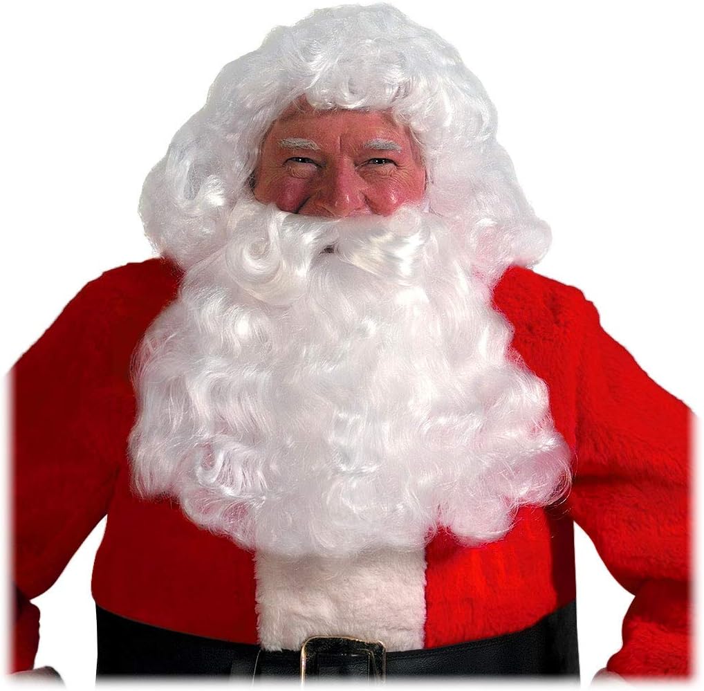 Deluxe Santa Wig Beard Set #45 Halco Mustache Wavy Synthetic White Costume Claus