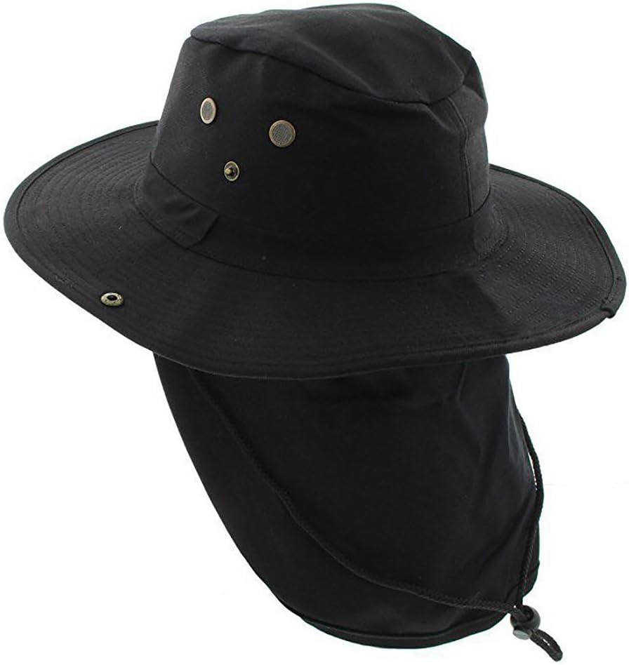 Boonie Bucket Hat Neck Flap Tactical Wide Brim Outdoor Military Black