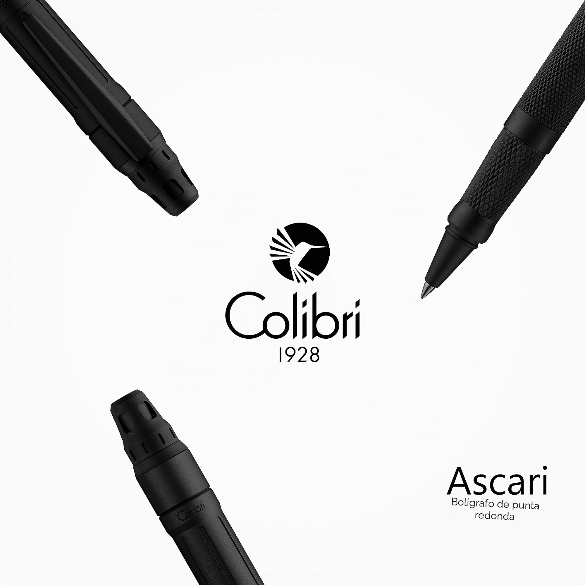Bolígrafo roller Colibri Ascari-Negro mate con acabado moleteado-Bolígrafo de lujo-Sistema de punta de bock mediano-Se entrega en un elegante estuche de regalo-Adecuado para hombres como para mujeres.