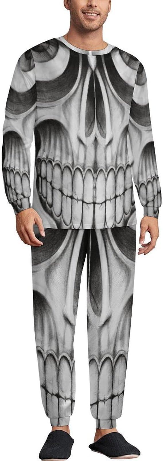 Scary Skull Angry Face Mens Pajamas Set Silk Loungewear Soft Breathable Sleepwear