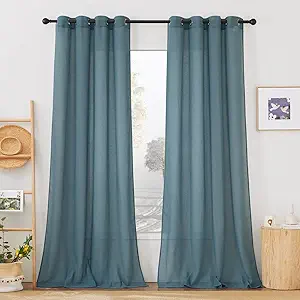 NICETOWN Linen Blend Semi Sheer Curtains, (Smoke Blue) Grommet Top Privacy with Light Penetration Flax Sheer Curtains & Drapes for Living Room/Bedroom, W52 x L108, 2 Panels