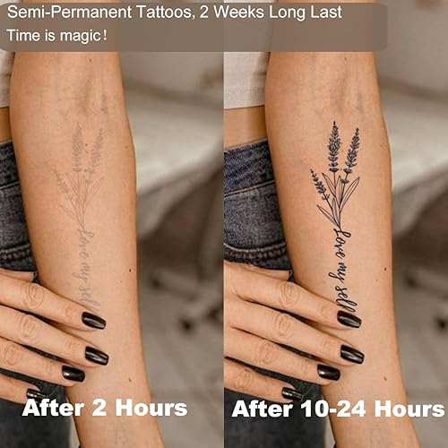 Miniatura 2 de CHARLENT Tatuajes semipermanentes para mujeres y niñas, 2 semanas de duración, impermeables, realistas, palabras de flores, tatuajes temporales, se