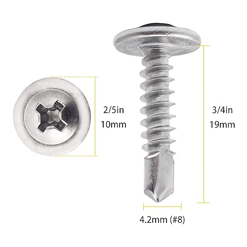 Miniatura 4 de (180 piezas) #8 x 34" Tornillos autorroscantes de acero inoxidable 410 para metal, plástico y madera, Phillips Drive con cabeza de armadura