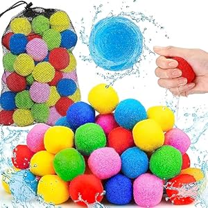 Jishi 60pcs Water Balls Reusable Water Balloons, Kids Outdoor Games Water Toys for Beach Pool Backyard Play, Toddler Sports Outside Toys Games & Activities, Summer Fun Party Favors for Kids Boys Girls