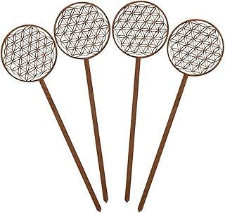 Spruchreif Fleur de Vie | Lot de 4 en Bois | Pique de Fleur Fleur de Vie | Décoration Jardin Fleur de Vie | Décoration ésotérique | Symbole Spirituel | Fleur de Vie